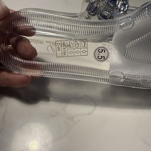 Lauren Lorraine Jade Clear stone Jewel Slide Sandals Size 5.5 - Picture 6 of 7